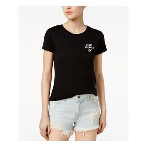 CHRLDR Womens Black Heart Breaker Short Sleeve Jewel Neck T-Shirt Size: L